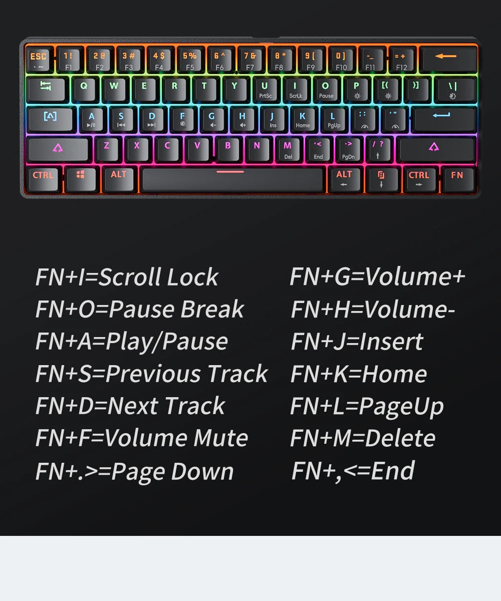 MUCAI MK61 USB Gaming Esports Mechanical Keyboard 61 Key Red Axis Wired Detachable Cable RGB Backlight Hot Swap