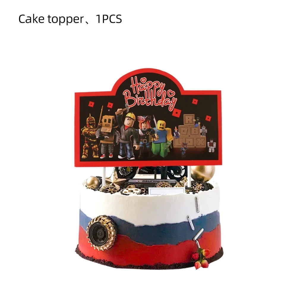 139PCS Roblox Birthday Decoration Party Kit Disposable Tableware Set Roblox Game Tablecloth Balloon Gift Bag Kids Party Supplies