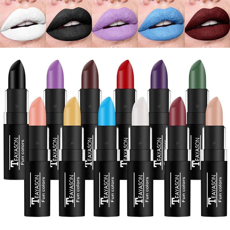 Punk Dark Wine Red Lipsticks Waterproof Easy To Color Makeup Sexy Red Lipstick Matte White Black Lip Gloss Facial Body Painting