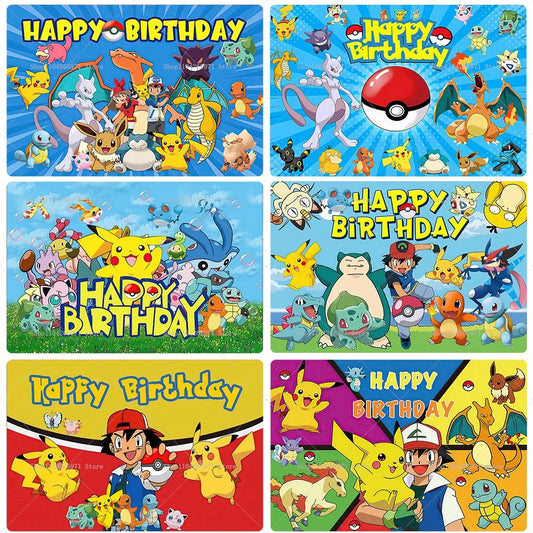 Pokemon Pikachu Backdrop Banner Cartoon Pocket Monster Theme Kids Birthday Party Decor Photography Photo Background Supplies