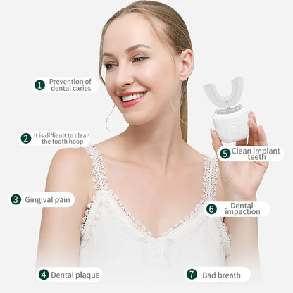 Electric Toothbrush for Adult Automatic USB Charge U-Shaped Toothbrush 360 Degrees Intelligent Rechargeable Toothbrus