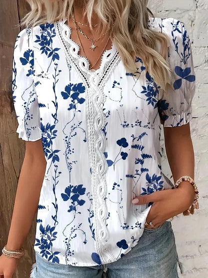2024 Fashion Casual Vacation Shirt Women Summer V Neck Hollow Out Solid Color Blouse Female Elegant Striped Jacquard Casual Tops