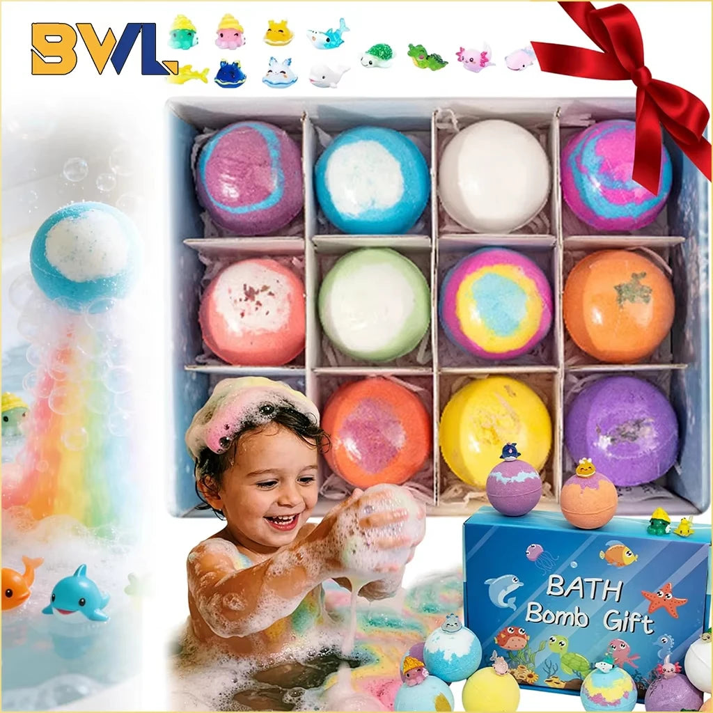 New Bath Bombs Gift Set with Toy Surprise Inside Natural Sea Salt Fizz Balls for Kids Children's Bathtub Fun Gift for Boys Girls