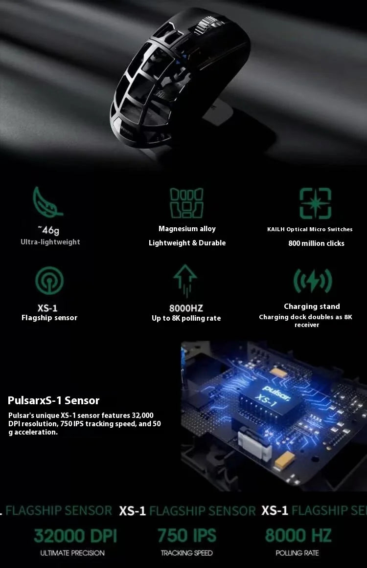 Pulsar Feinmann F01 Mouse Dual Mode Wireless Mouse 8000Hz  XS-1 Gaming Mouse Magnesium Alloy Hollow-Out Lightweight PC Accessory
