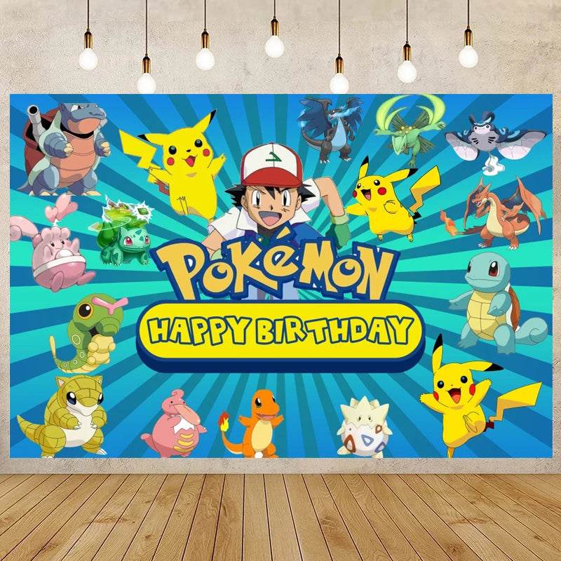 Cartoon Cute Kid Birthday Party Decorations Backdrop Pikachu Theme Photography Background Baby Shower Banner Photo Booth Props