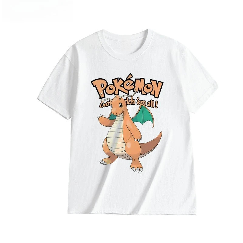 2025 Summer Poksammon Animation Brand 100% Cotton Bulbasaur Printed T-shirt for Men and Children Harajuku Casual Short Sleeve