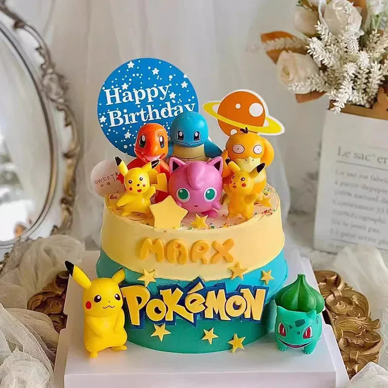 13PCS/SET Pikachu Cake Topper Decoration Boy Girl Happy Birthday Cute Poke Boll Vinyl Anime Figure Cake Ornaments Bake Supplies