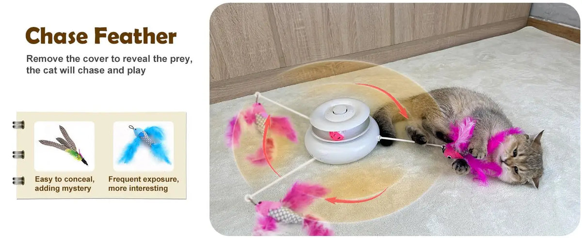 Cat Toys Rechargeable, 4 in 1 Hide and Seek Kitten Wand Toy, Automatic InteractiveToy for, Fluttering Butterfly, Chasing Feather