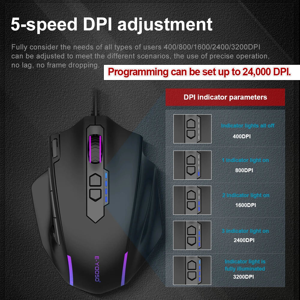 E-YOOSO X-41 USB Wired RGB Gaming Mouse 24000 DPI SG8960 10 buttons programmable game Optical mice for Computer PC Laptop