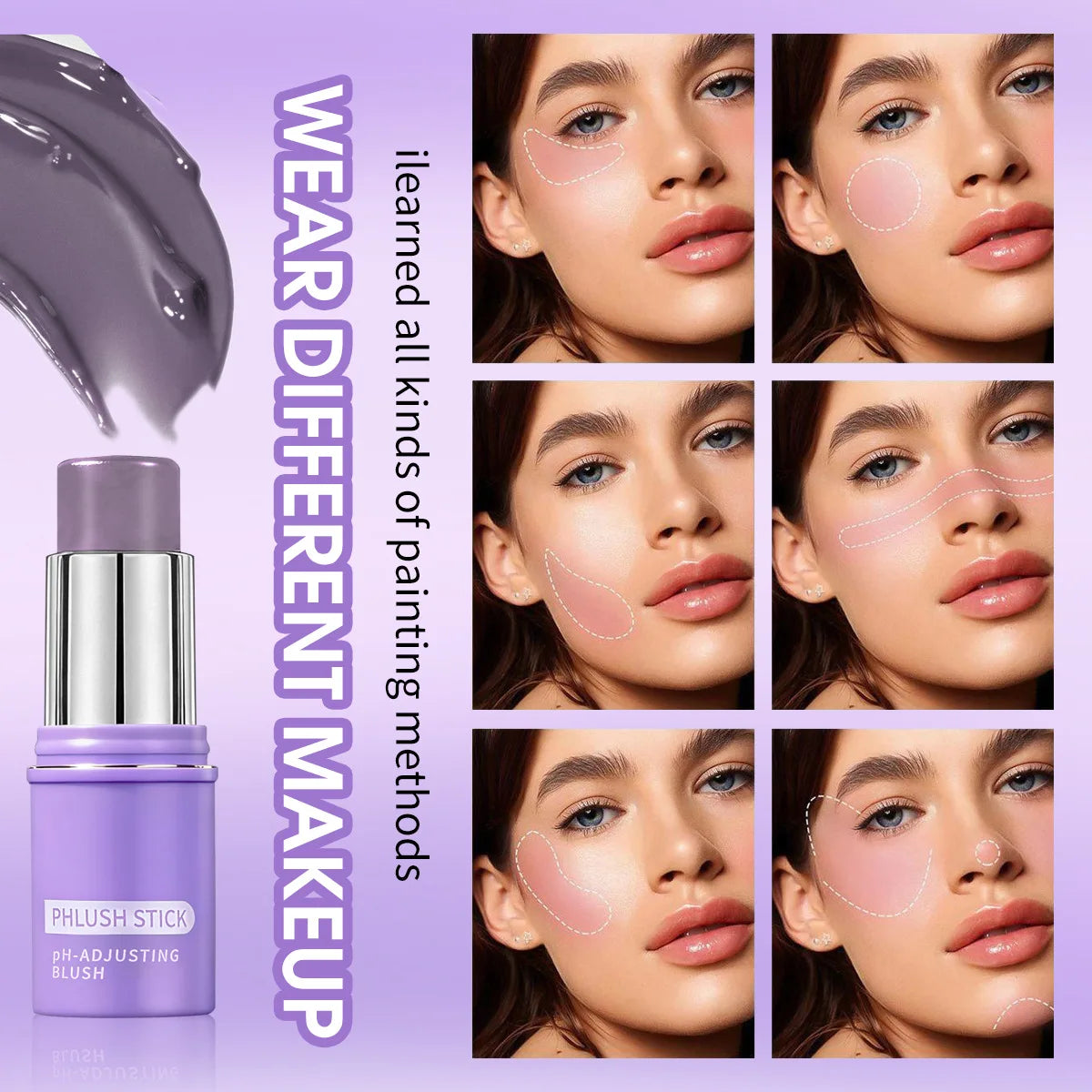 Colorchanging Blush and Lip Balm Dual Applicator Stick Keeps Makeup in Place, Provides Natural Temperature-changing Blush Effect