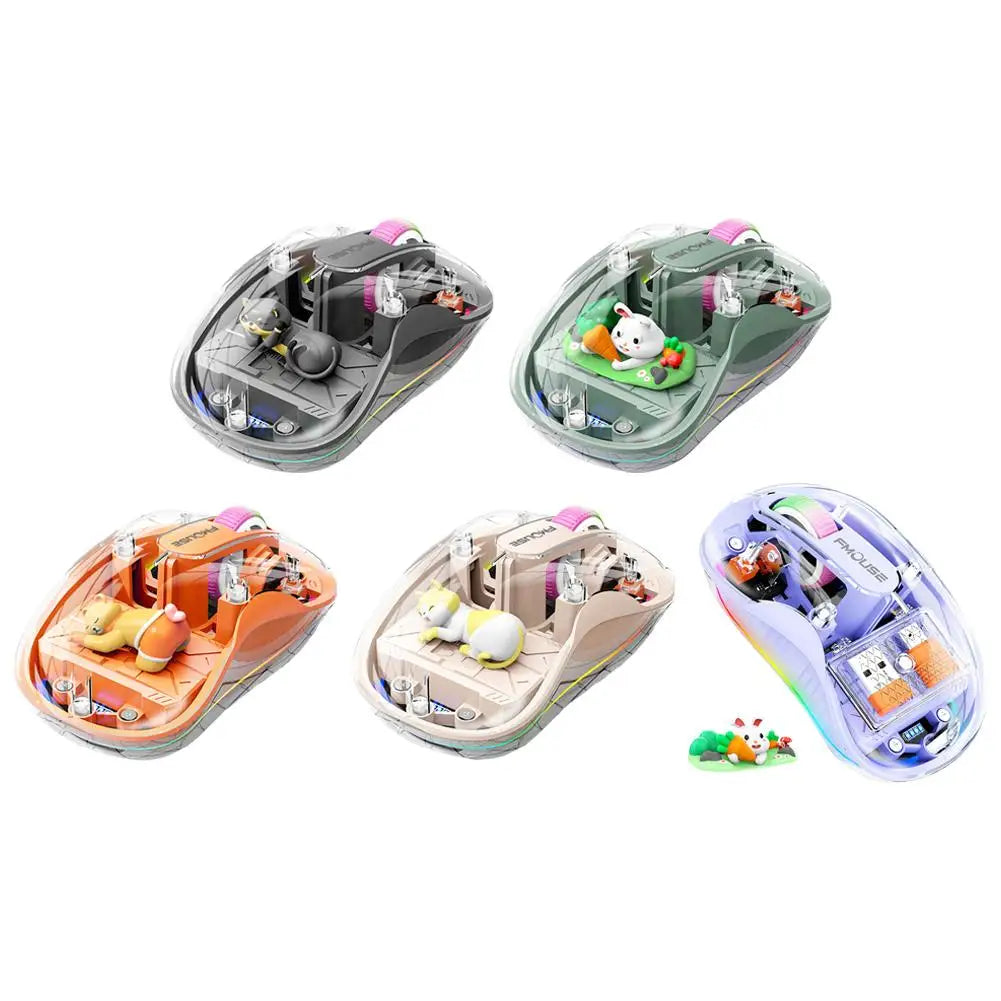 Notebook Luminous Transparent Mouse Wireless Bluetooth Three-Mode Charging Ergonomic Magnetic Doll Mouse For Tablets Laptop