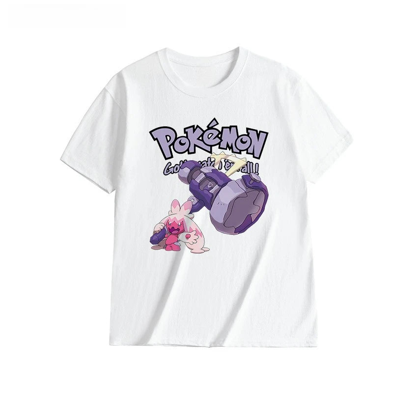 2025 Summer Poksammon Animation Brand 100% Cotton Bulbasaur Printed T-shirt for Men and Children Harajuku Casual Short Sleeve