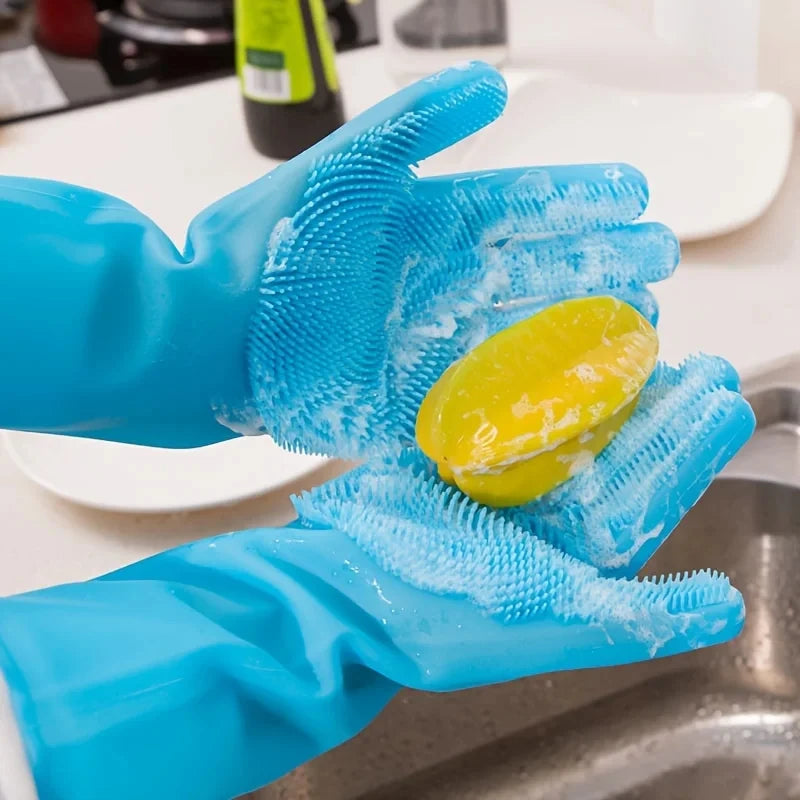 Bite-Proof Pet Scrubbing Bath Gloves: 2-in-1 Waterproof Silicone Grooming & Shampoo Scrubber