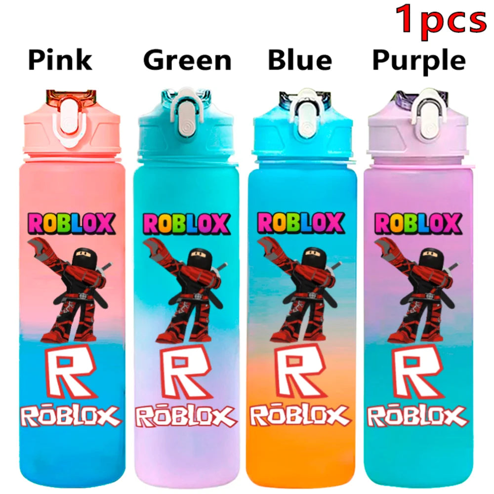 750ml Roblox Cartoon Large Capacity Gradient Color Straw Bottle Camping Drinking Tools Student Game Periphery Plastic Sports Cup