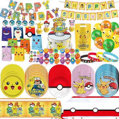 Pokemons Birthday Party Decoration Lightning Pikachu Balloon Tableware Kit Cup Plate Gift Bag Kid Favor Gift Baby Shower Supplie