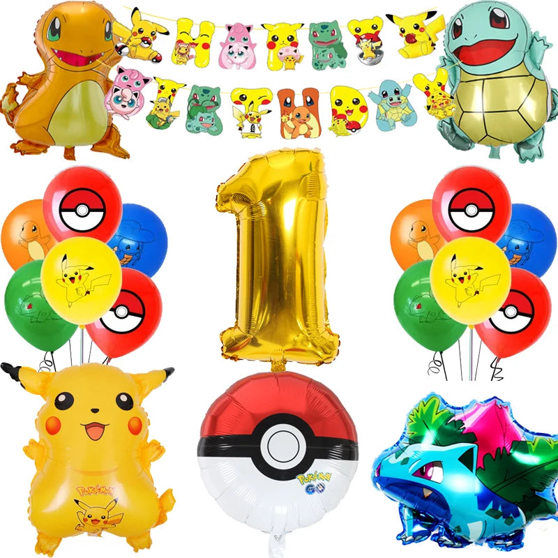 Pokemon Birthday Party Supplies Pikachu Party Decorations Foil Balloons Blowouts Tableware Plate Napkin Baby Shower Supplies Toy
