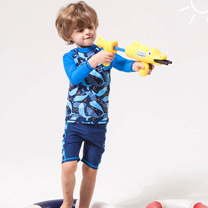 Kids' Long Sleeve Swimsuit Set: 2-Piece Rash Guard & Shorts for Toddlers and Children