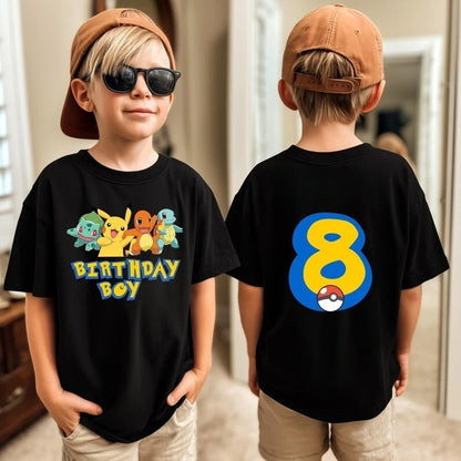 Birthday T-shirt Cute Pikachu Pokémon 3-9 Printed T-Shirt Unisex Summer Y2K Harajuku Loose Casual Short Sleeve Top for Chirldren