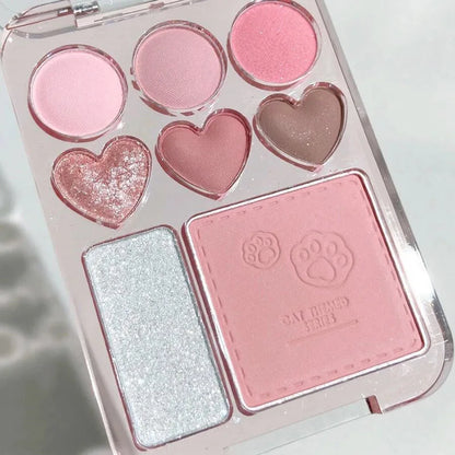 8-Color Pink Orange Eyeshadow Palette Facial Blusher Highlighter Brightening Lasting Heart-shaped Eye Shadow Makeup Cosmetics