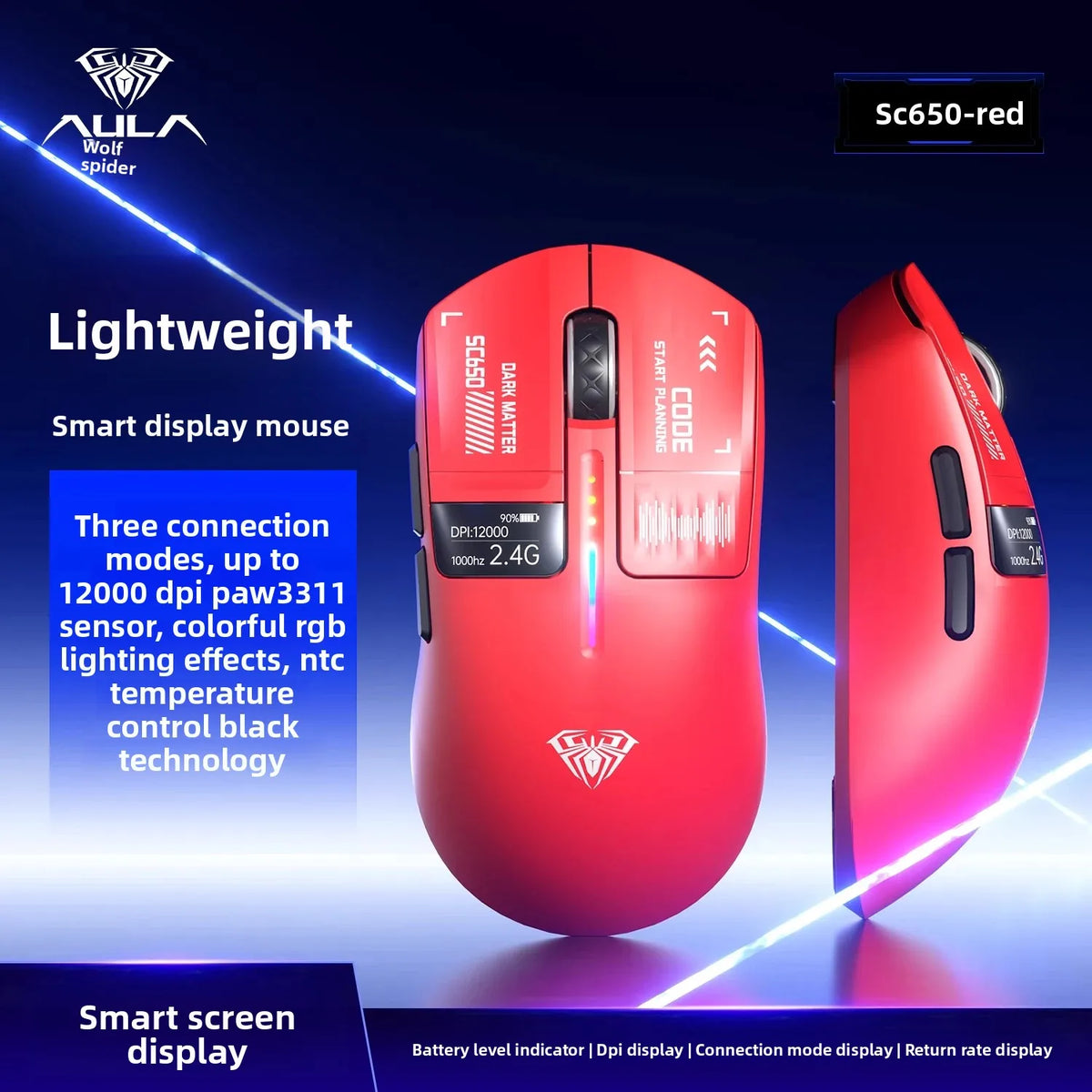 AULA SC650 Wireless Mouse Tri Mode Lightweight Design PAW3311 Sensor 12000dpi 1000Hz gaming mice Customized Pc Accessories gifts