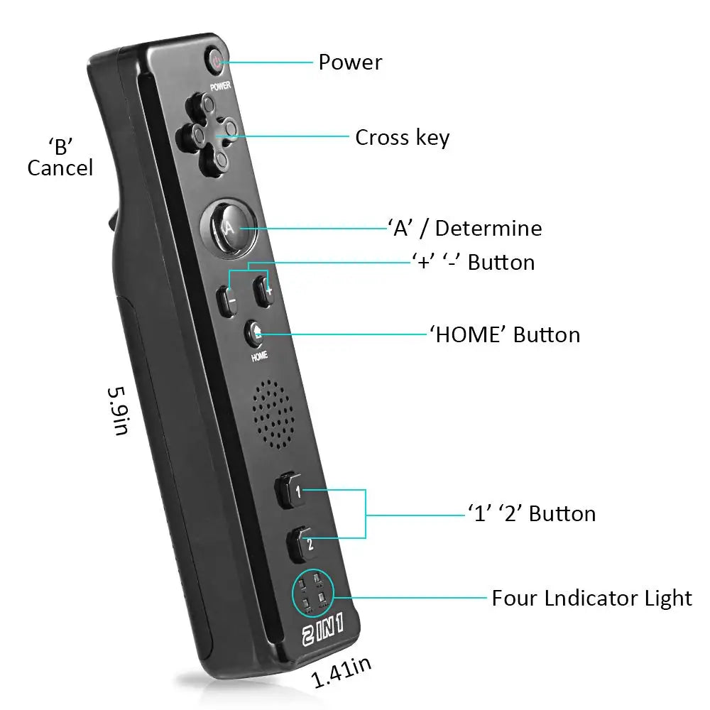 2 in 1 For Nintendo Wii Controller Set Optional Motion Plus Joystick Wireless Remote Gamepad with Silicone Case Video Game