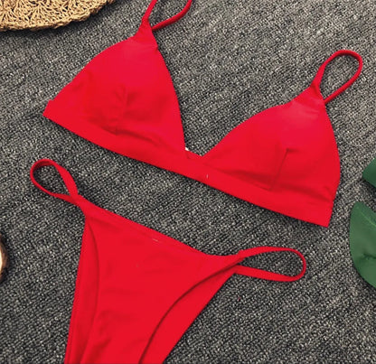 Bikini 2025 New Women's Split Solid Color Adjustable Size Swimsuit
