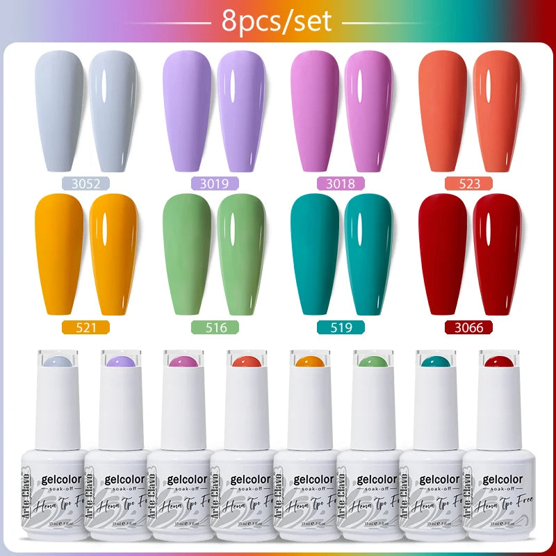 Arte Clavo 8Pcs/Set Gel Nail Polish Set 15ml Colorful Semi Permanent For Manicure Varnish Soak Off UV LED Nail Art Gel Kits