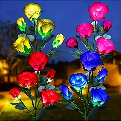 5 Heads Rose Lawn Lamp Solar Lights Outdoor Decorative Solar Garden Lights for Yard Patio Garden Wedding Decor Fairy Lights