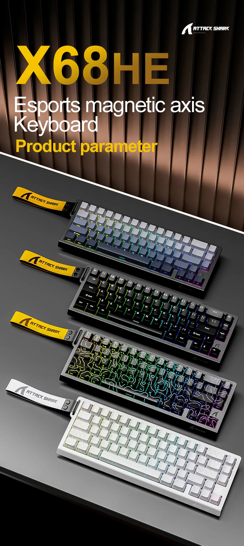 Magnetic Switch Keyboard ATTACK SHARK X68HE Wired and FREEWOLF F68 Wired F68Pro Wireless for Pro Gaming 8K Hz 0.01mm Rapid Trigg