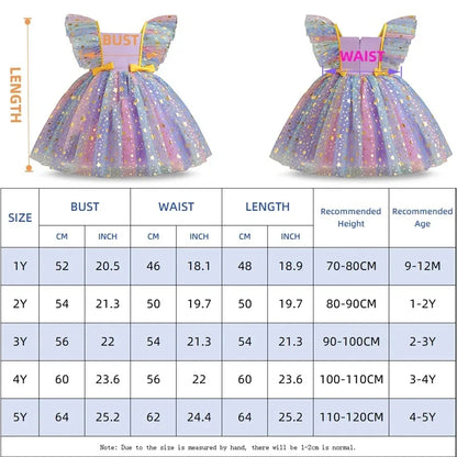Girls' K-Pop HUNTRX "Holiday Star" Tutu Dress: Rainbow Tulle Gown with Gold Sequins & Ruffle Wings