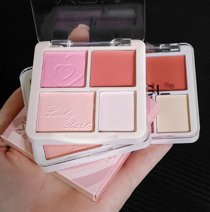 4 Color Pink Peach Blush Powder Cream Palette Highlighter Matte Expanding Color Brightening Face Blusher Rouge Makeup Cheek Tint