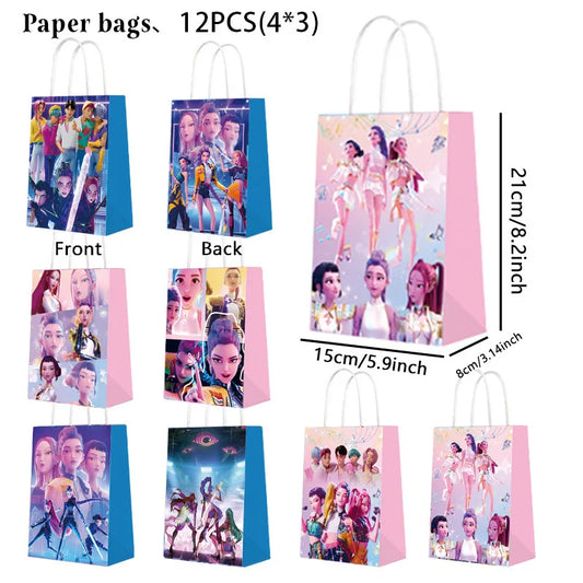 12 PCS Cute Cartoon k-pop Paper Gift Bags with Handles, Sealable Holiday & Party Bags for Candy & Small Gifts  Bullet Points