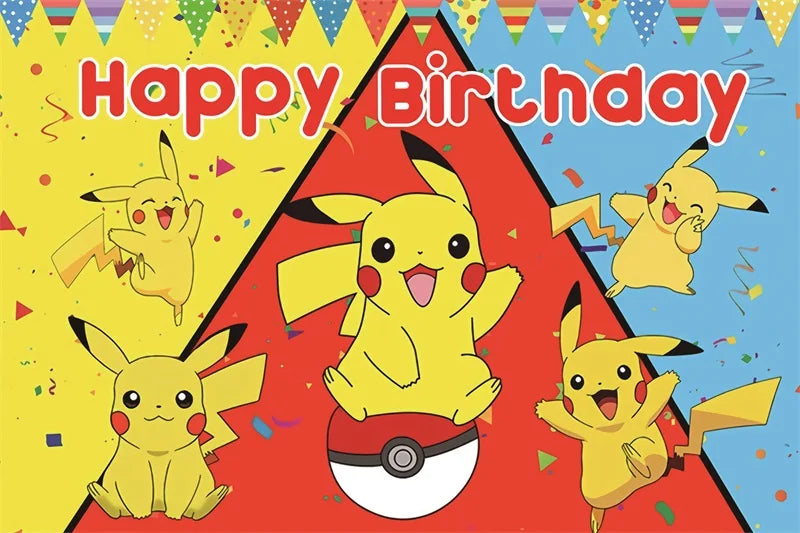 Cartoon Cute Kid Birthday Party Decorations Backdrop Pikachu Theme Photography Background Baby Shower Banner Photo Booth Props