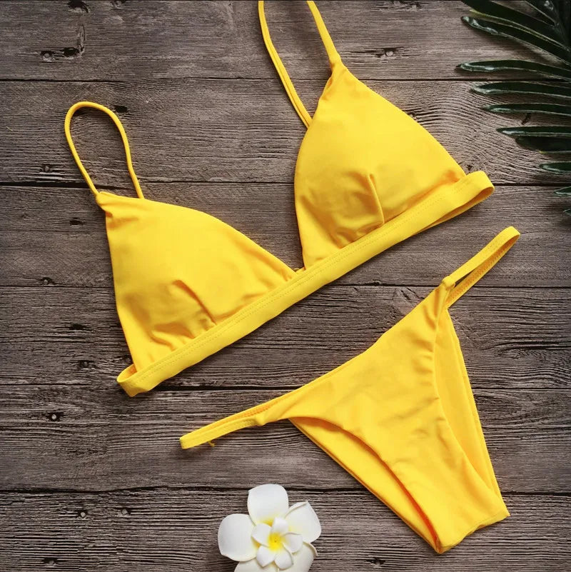 Bikini 2025 New Women's Split Solid Color Adjustable Size Swimsuit