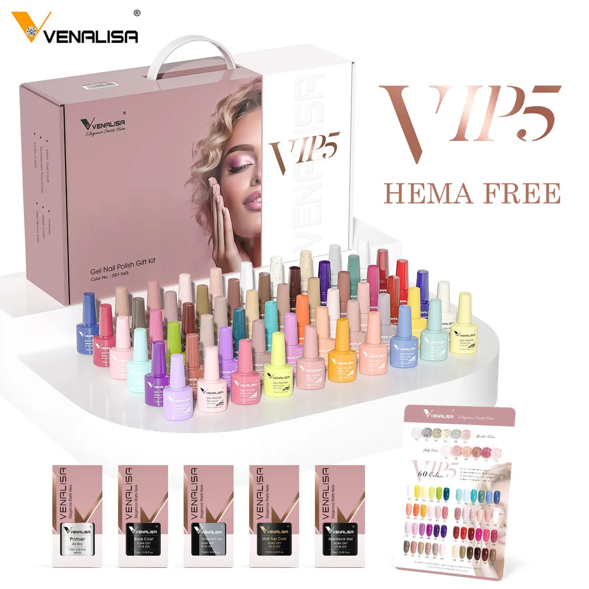 VIP5 VENALISA Gel Nail Polish Kit Hema Free Nude Pink Glitter Gorgeous Color Nail Manicure Soak off UV LED Nail Gel Varnish Set