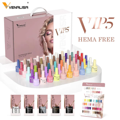 VIP5 VENALISA Gel Nail Polish Kit Hema Free Nude Pink Glitter Gorgeous Color Nail Manicure Soak off UV LED Nail Gel Varnish Set