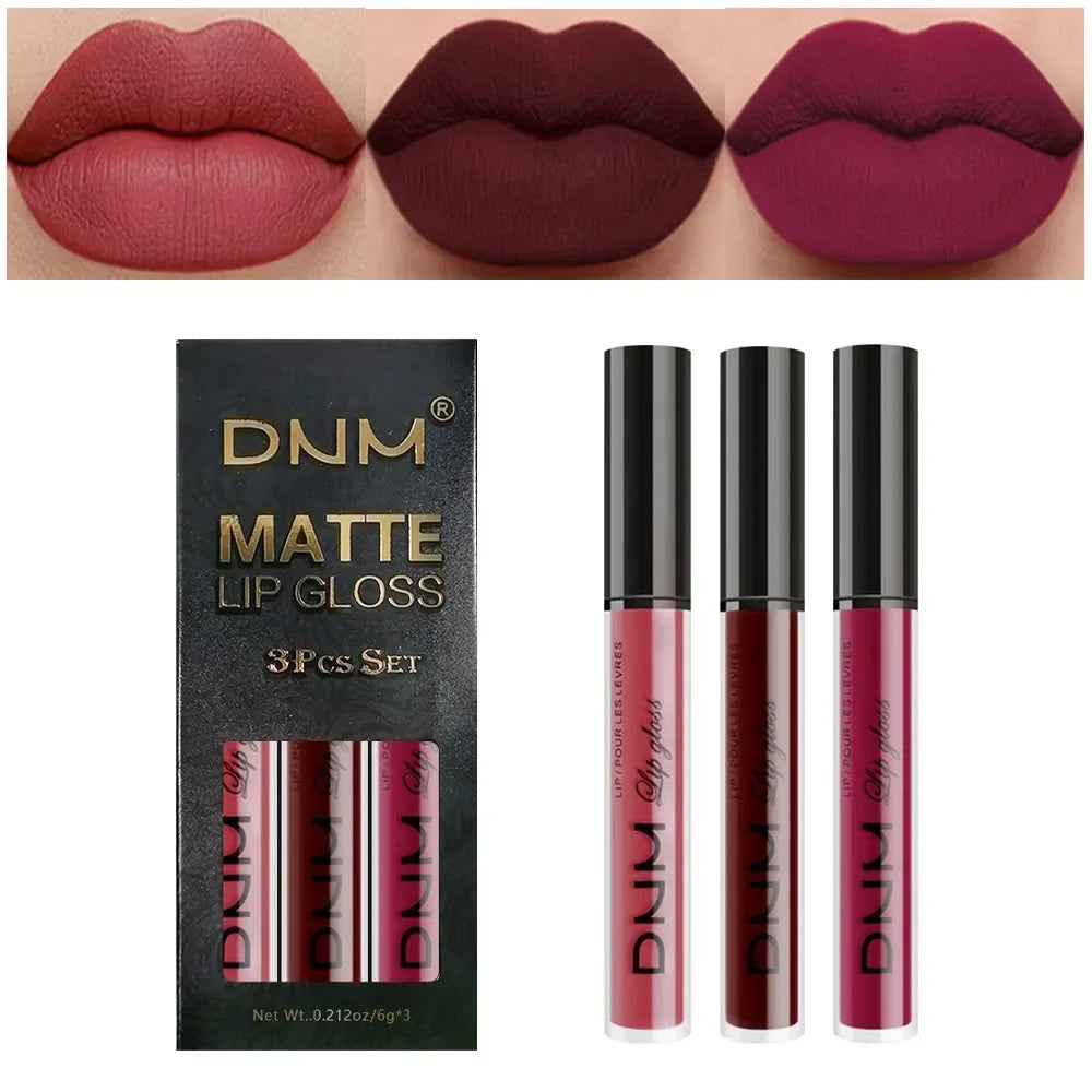 3 Colors/set Matte Velvet Lip Gloss Non-Stick Cup Waterproof Long-lasting Liquid Lipstick Cosmetic Keep 24 Hours Fashion Makeup