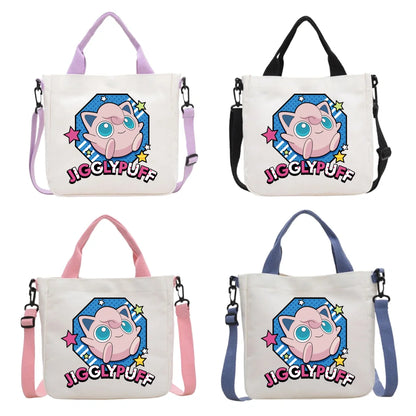Anime Pokemon Pikachu Canvas Shoulder Bag Cute Cartoon Pattern Print Handbag Boys Girls Leisure Crossbody Bag Birthday Gift