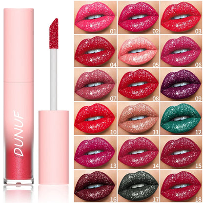 18 Color Sexy Red Diamond Glitter Lip Gloss Metallic Waterproof Long Lasting Matte Shimmer Liquid Lipstick Women Makeup Cosmetic