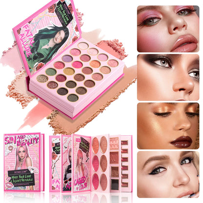 5-Page Makeup Palette with 70 Colors: 48 Matte & Shimmer Eyeshadows, 6 Lip Colors, 6 Blushes, and 10 Contour Shades - The Perfec