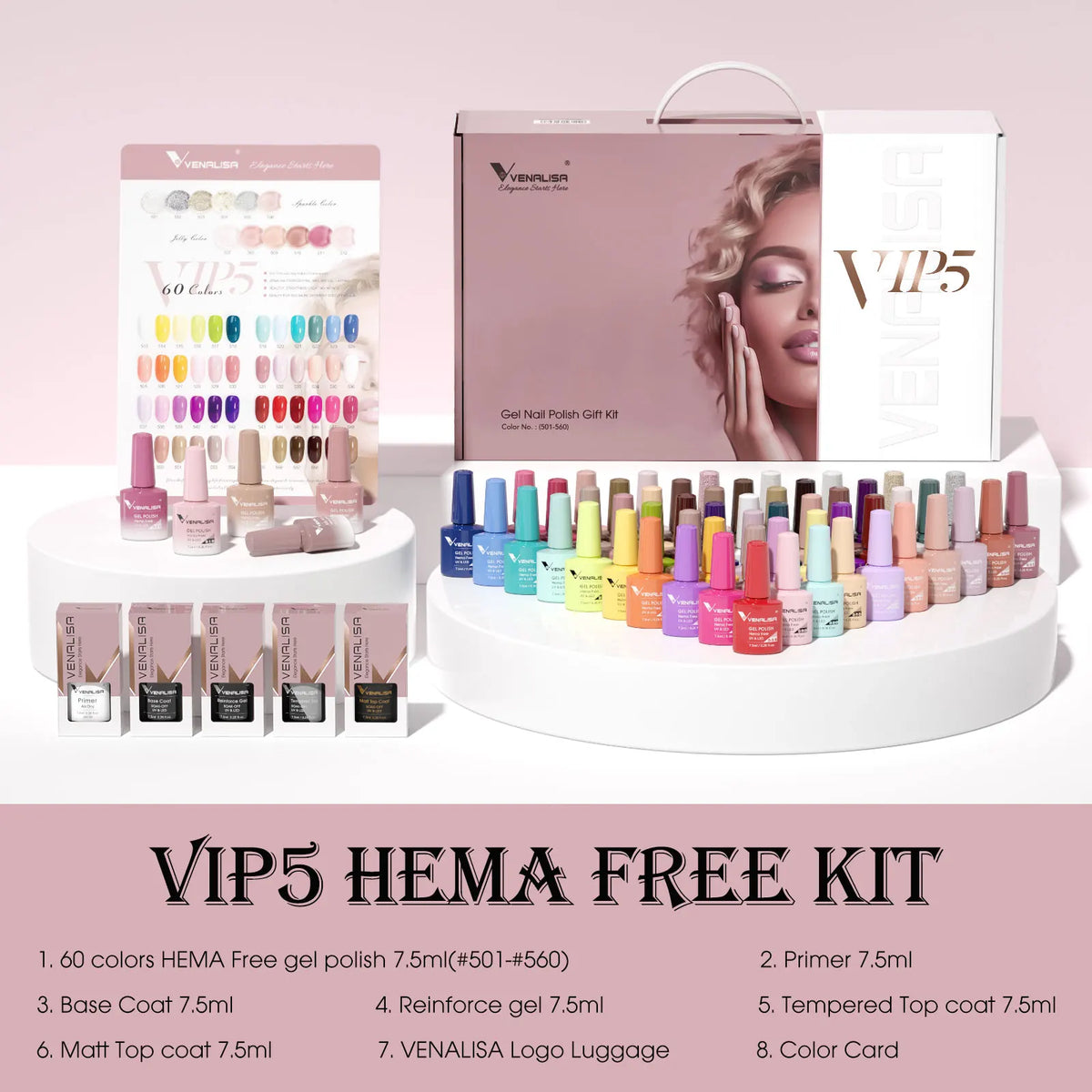 VIP5 VENALISA Gel Nail Polish Kit Hema Free Nude Pink Glitter Gorgeous Color Nail Manicure Soak off UV LED Nail Gel Varnish Set