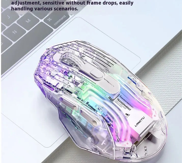 LANGTU G4 Three Mode RGB Bluetooth Wireless Mouse - Desktop Laptop Gaming Office Silent Transparent Mouse