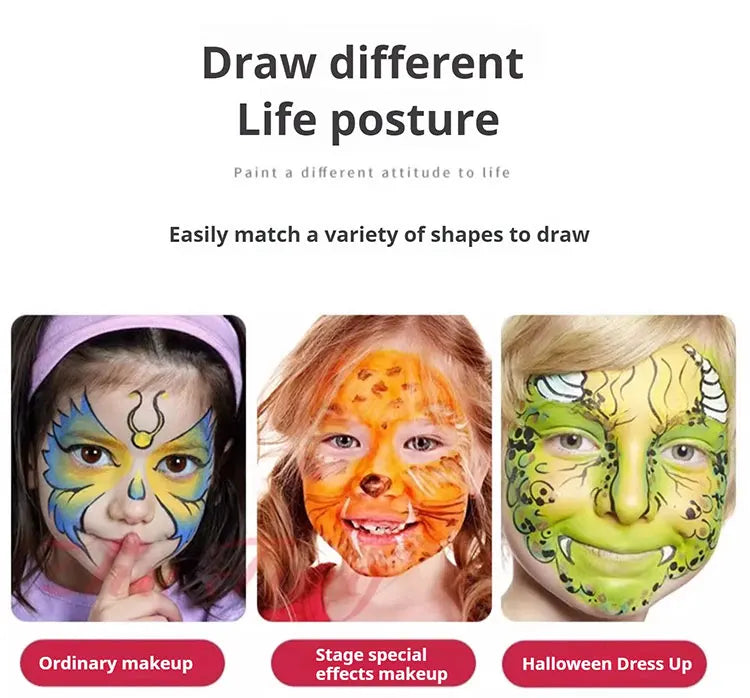 6 Colors Water Activated Face and Body Paint with 1 Brush,Non-Toxic Safe Water Soluble Face Paint for Cosplay,Halloween Makeup