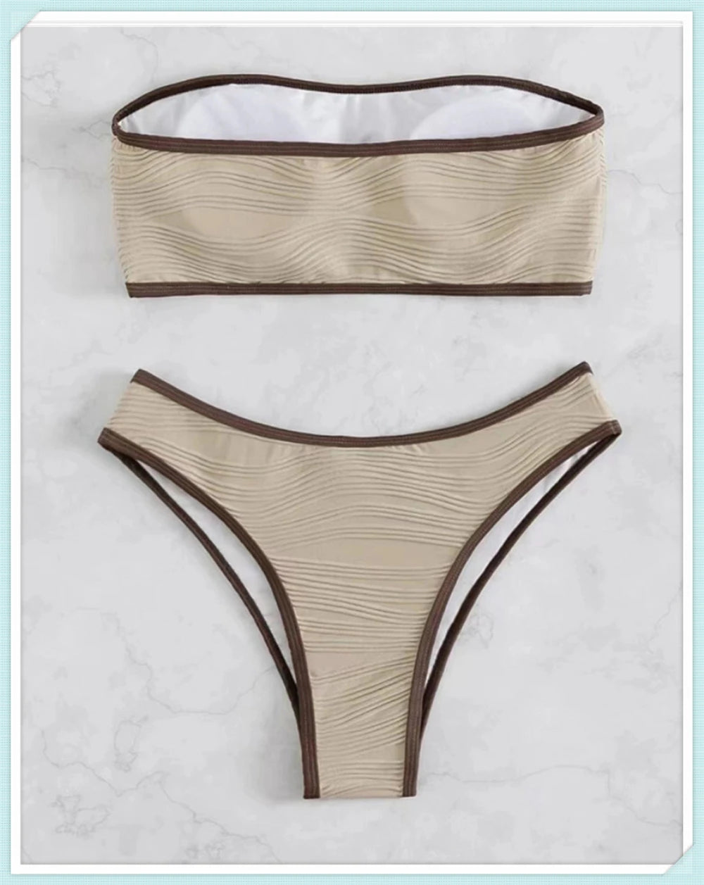 Sexy Bandeau High Waist Bikini 2023 Women Triangle Swimsuit Stitch Detail Swimwear Padded Bathing Suit Female Solid Beachwear