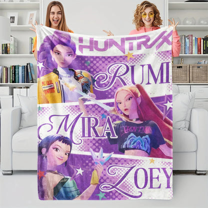 K-Pop Demon Hunter Theme Blanket, Soft Cozy Flannel Cover Blanket, Fan Gift Blanket, Multi-Purpose Blanket for Home and Leisure