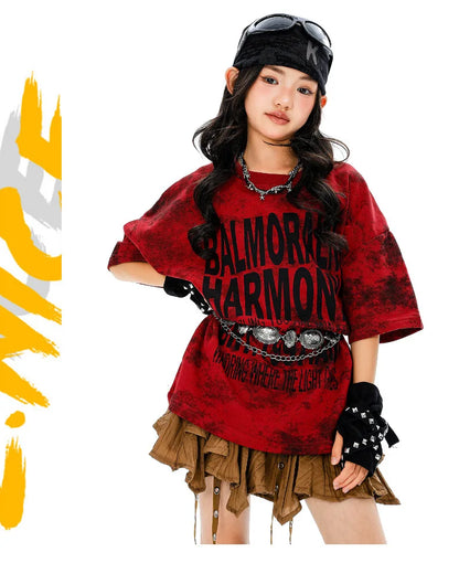 Girls Hiphop Group Jazz Dance Performance Clothes Loose Short Sleeve Top Pants Street Dance Costumes Wear