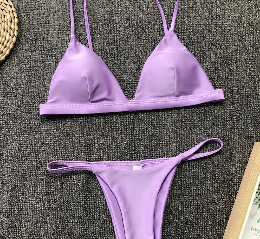 Bikini 2025 New Women's Split Solid Color Adjustable Size Swimsuit
