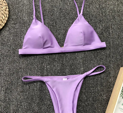 Bikini 2025 New Women's Split Solid Color Adjustable Size Swimsuit