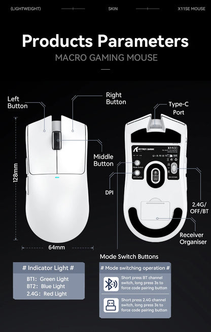 Attack Shark X11 X11SE Wireless Gaming Mouse,1000 Hz,2.4G RGB Optical Mouse,16000 DPI,Ergonomic Computer Mice for PC Laptop Mac