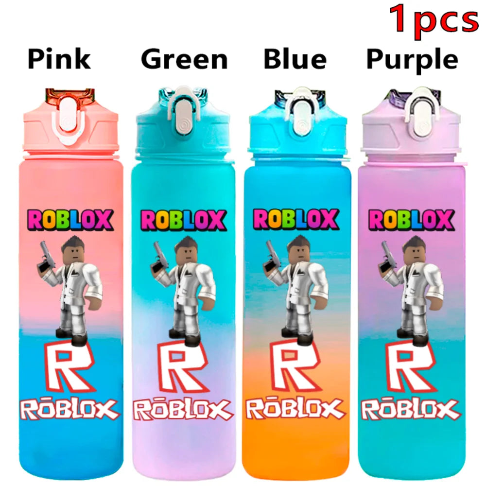 750ml Roblox Cartoon Large Capacity Gradient Color Straw Bottle Camping Drinking Tools Student Game Periphery Plastic Sports Cup